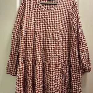 Women’s XL Red and White Gingham Long Sleeve Dress